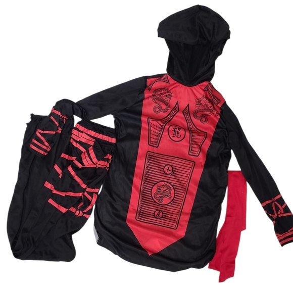 Kids Ninja Warrior Dress up Cosplay Costume - Black and Red Az 10/12 NEW - Picture 3 of 4